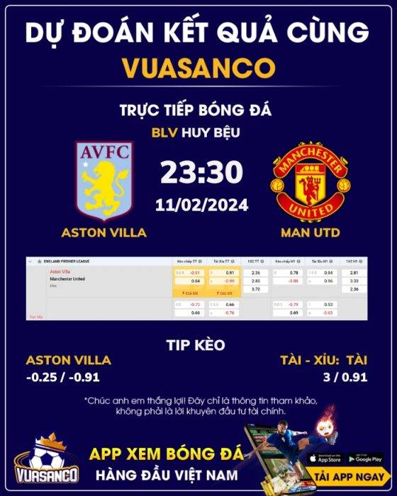 Soi kèo Aston Villa vs Man Utd – 23h30 – 11/02 – Ngoại hạng Anh