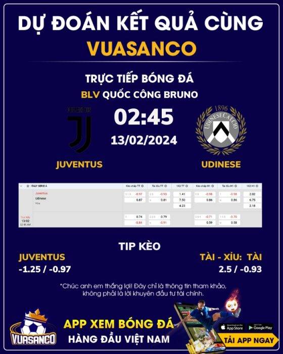 Soi kèo Juventus vs Udinese – 02h45 – 13/02 – Serie A